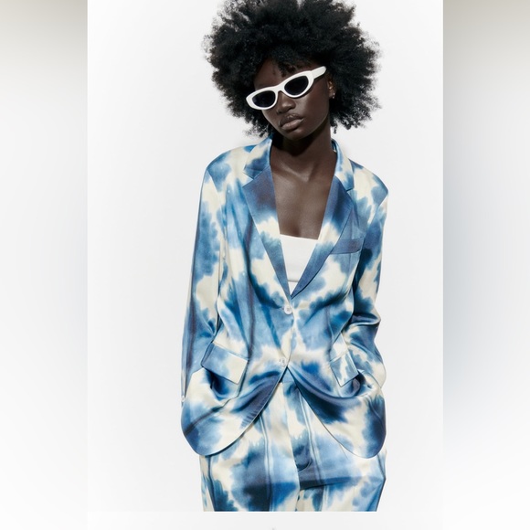 BNET ZARA 2 PCS SET SUIT SATIN EFFECT PRINTED PANTS AND BLAZER - Picture 3 of 13